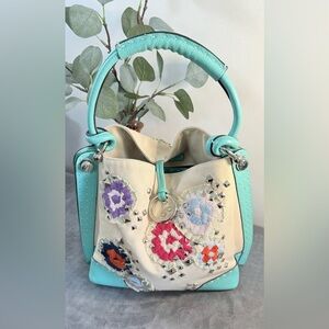 BCBGMaxAzria Studded And Embroidered Canvas Bag